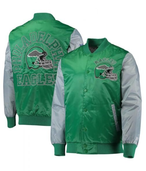 Philadelphia Eagles Locker Room Throwback Kelly Green and Silver Satin Jacket - Image 3