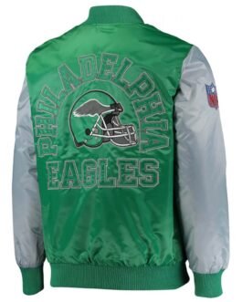 Philadelphia Eagles Locker Room Throwback Kelly Green and Silver Satin Jacket