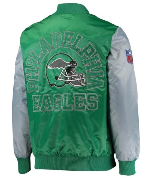Philadelphia Eagles Locker Room Throwback Kelly Green and Silver Satin Jacket - Image 2