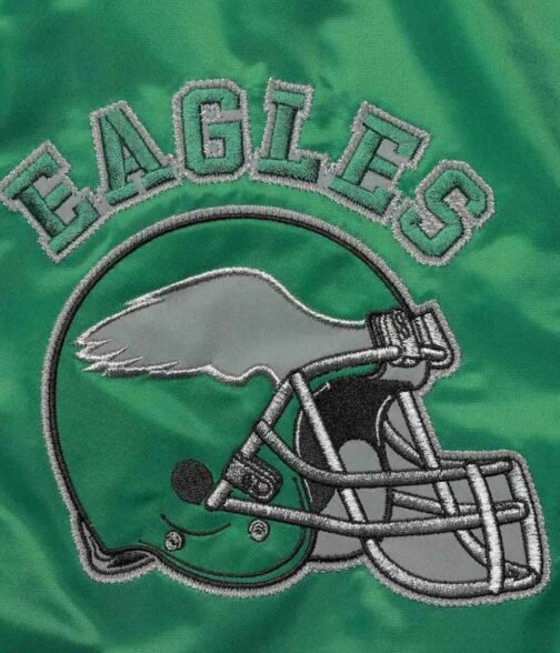 Philadelphia Eagles Locker Room Throwback Kelly Green and Silver Satin Jacket - Image 4