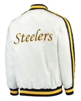 Pittsburgh Steelers Throwback D-Line White Varsity Satin Jacket