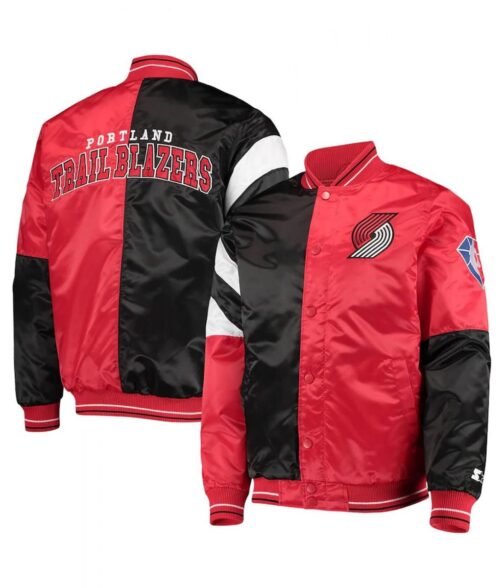 Portland Trail Blazers 75th Anniversary Leader Black and Red Satin Jacket - Image 3