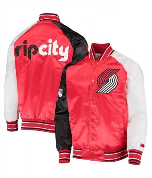 Portland Trail Blazers Reliever Satin Varsity Jacket - Image 3