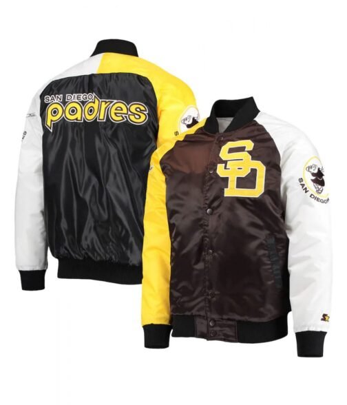 San Diego Padres Brown and Gold Satin Varsity Jacket - Image 3