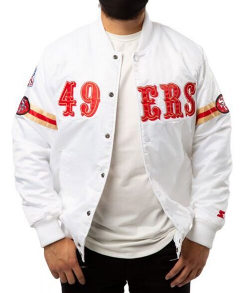 San Francisco 49ers Starter Bomber White/Gold Jacket - Image 6