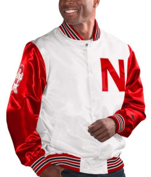 Nebraska Huskers Starter Varsity Satin Red and White Jacket - Image 4