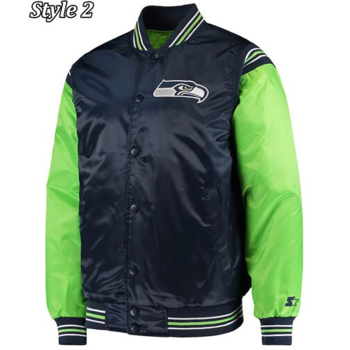 Starter Seattle Seahawks Blue and Neon Green Jacket - Image 5
