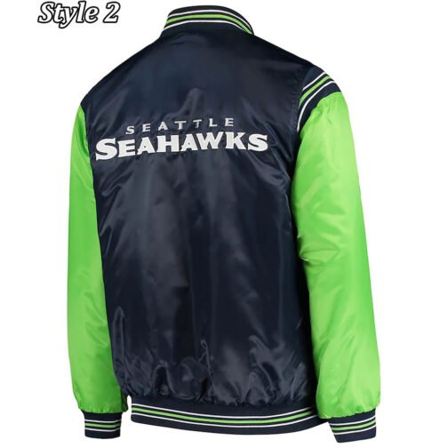 Starter Seattle Seahawks Blue and Neon Green Jacket - Image 6