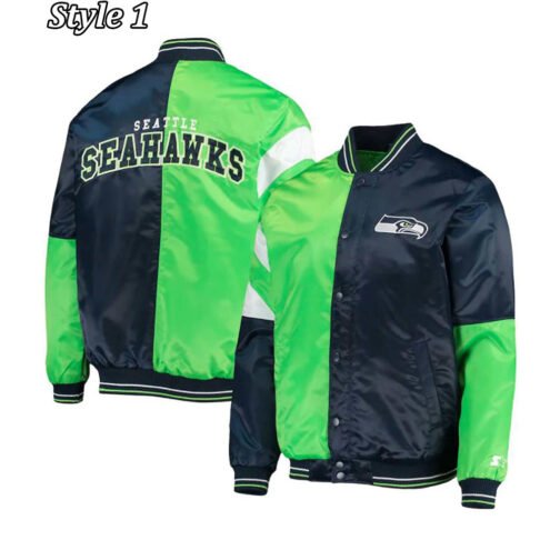 Starter Seattle Seahawks Blue and Neon Green Jacket - Image 7