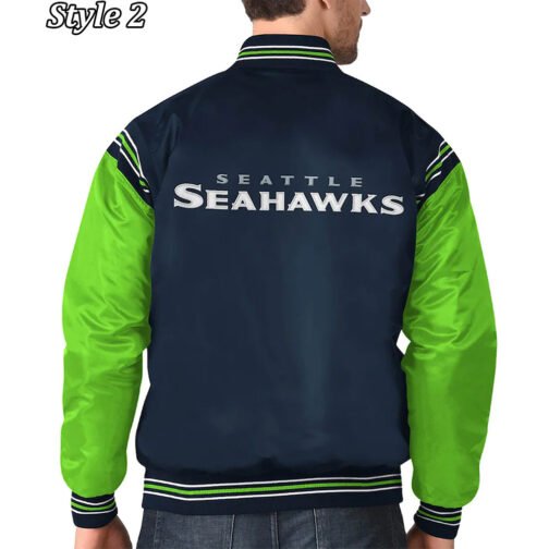 Starter Seattle Seahawks Blue and Neon Green Jacket - Image 8