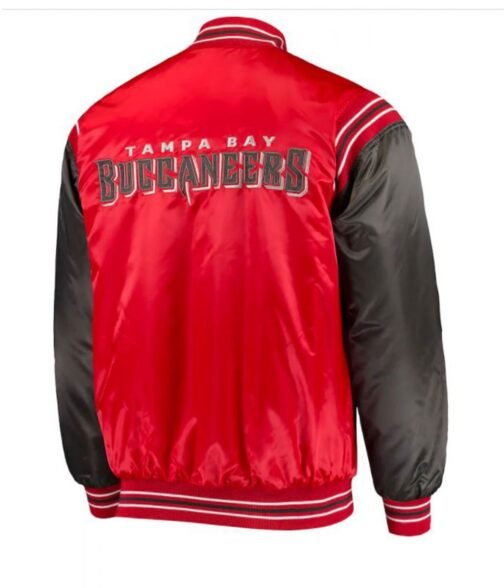 Tampa Bay Buccaneers Bomber Red and Black Satin Jacket - Image 2