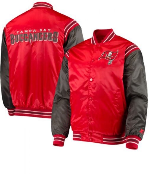 Tampa Bay Buccaneers Bomber Red and Black Satin Jacket - Image 3