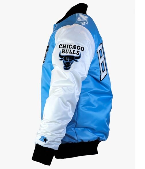 Chicago Bulls Tobacco Road Blue and White Satin Varsity Jacket - Image 2