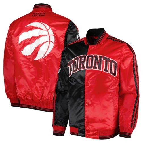 Toronto Raptors Color Block Black and Red Satin Jacket - Image 3