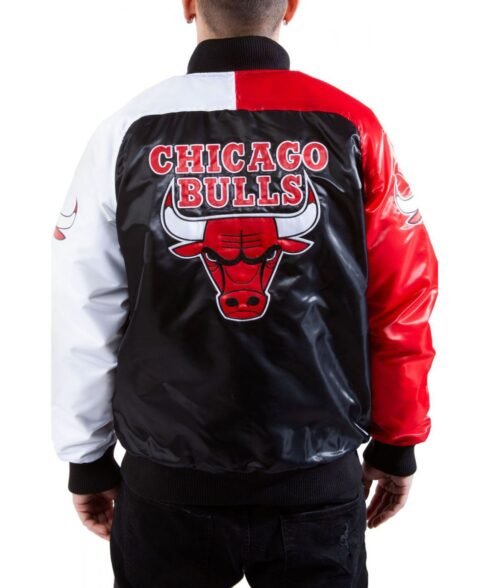 Tri-Color Chicago Bulls Varsity Satin Jacket - Image 2