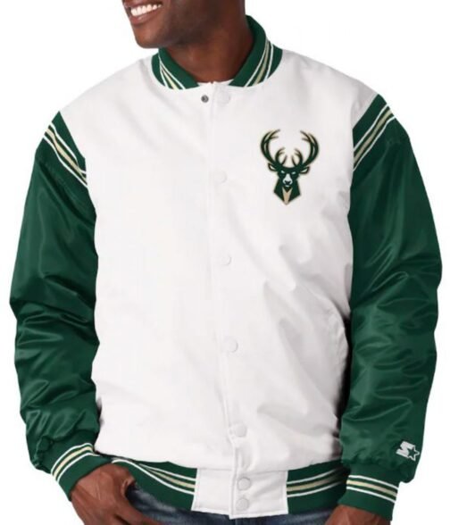 Milwaukee Bucks Starter Satin White and Green Jacket - Image 4
