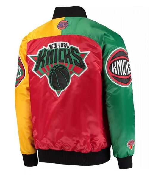 NY Knicks Ty Mopkins Satin Full-Snap Black/Red Jacket - Image 2
