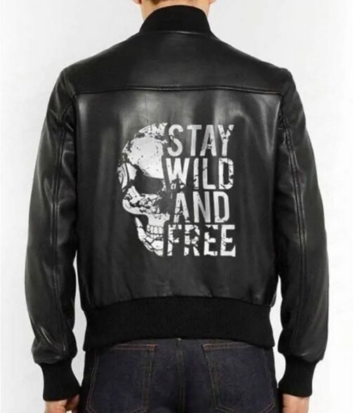 Stay Wild and Free Halloween Black Leather Biker Jacket - Image 2