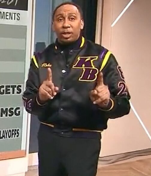 Kobe Bryant Stephen A Smith Black/White Satin Bomber Jacket - Image 9