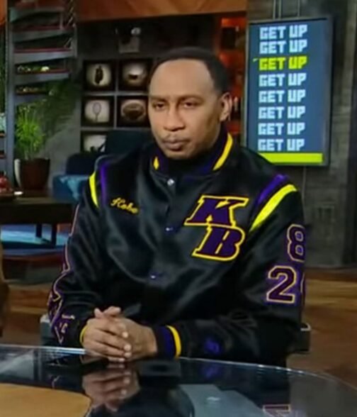 Kobe Bryant Stephen A Smith Black/White Satin Bomber Jacket - Image 10
