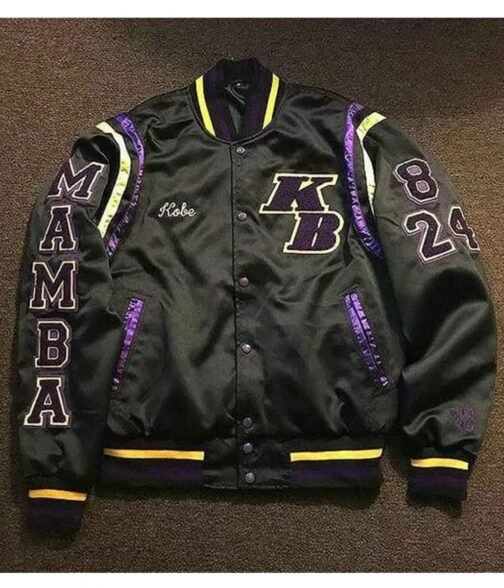 Kobe Bryant Stephen A Smith Black/White Satin Bomber Jacket - Image 6