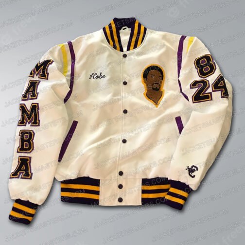 Kobe Bryant Stephen A Smith Black/White Satin Bomber Jacket - Image 3