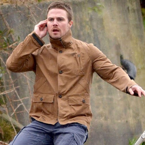 Arrow Season 2 Oliver Queen Brown Cotton Jacket - Image 4