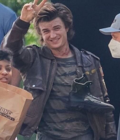 Joe Keery Stranger Things Brown Bomber Leather Jacket - Image 4