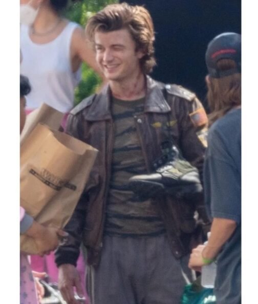 Joe Keery Stranger Things Brown Bomber Leather Jacket - Image 7