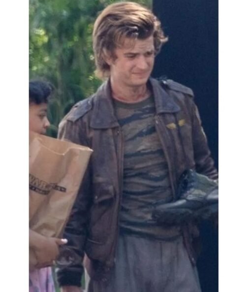 Joe Keery Stranger Things Brown Bomber Leather Jacket - Image 6