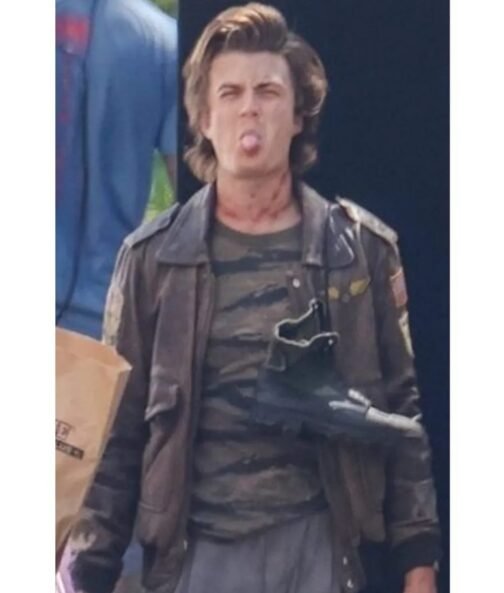 Joe Keery Stranger Things Brown Bomber Leather Jacket - Image 5