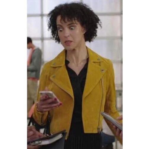 Strays Season 2 Leah Doz Yellow Suede Leather Jacket - Image 2