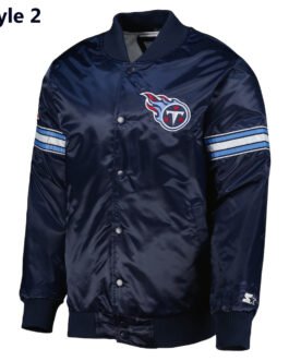 Striped Tennessee Titans Navy Blue Satin Jacket