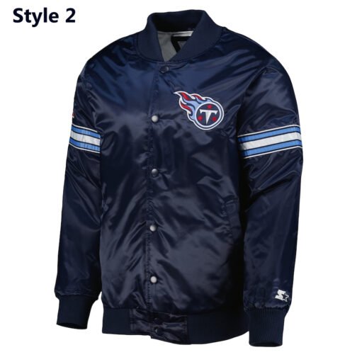 Striped Tennessee Titans Navy Blue Satin Jacket - Image 2