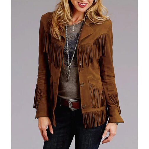 Women’s Suede Leather Fringe Jacket - Image 3