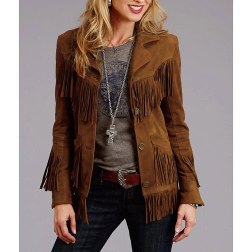 Women’s Suede Leather Fringe Jacket - Image 7
