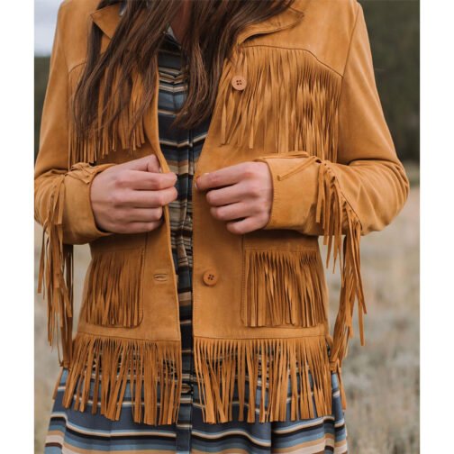 Women’s Suede Leather Fringe Jacket - Image 8