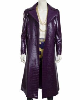 Joker Suicide Squad Purple Leather Trench Coat