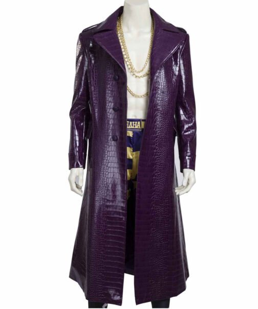 Joker Suicide Squad Purple Leather Trench Coat