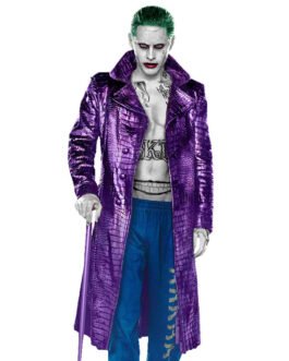 Joker Suicide Squad Purple Leather Trench Coat