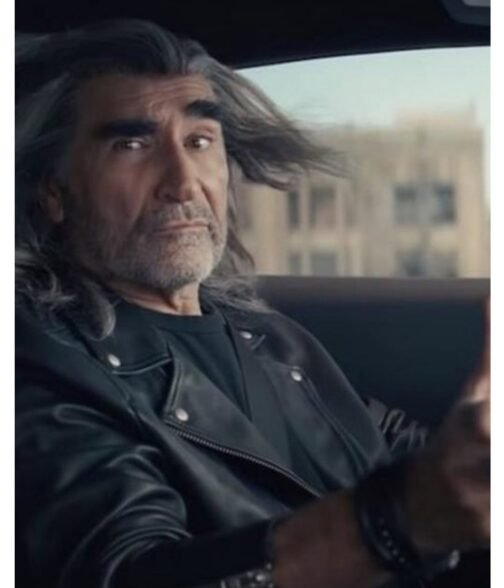 Biker Eugene Levy Super Bowl Black Leather Jacket - Image 4