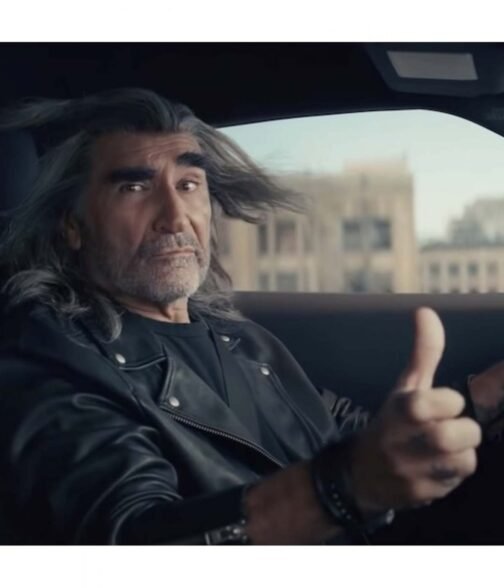 Biker Eugene Levy Super Bowl Black Leather Jacket - Image 2