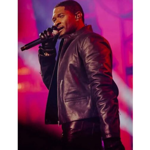 Usher Super Bowl Halftime Show Black Leather Jacket - Image 5