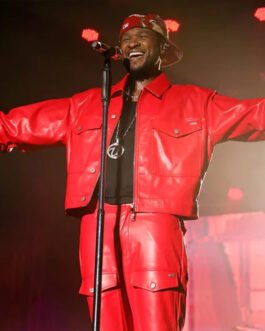 Usher Super Bowl Halftime Show Red Leather Jacket