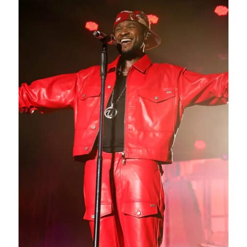 Usher Super Bowl Halftime Show Red Leather Jacket - Image 2