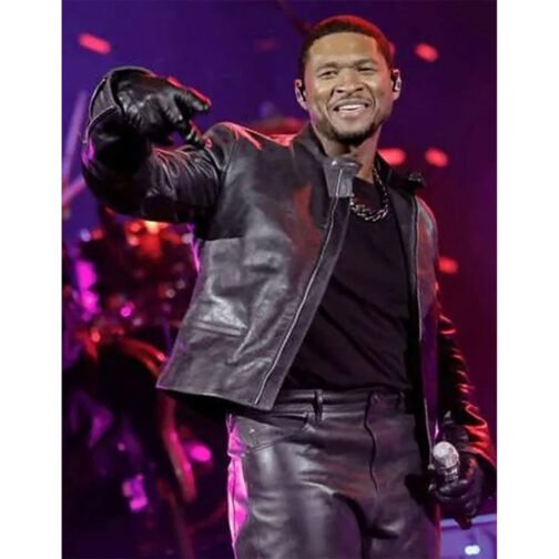 Usher Super Bowl Halftime Show Black Leather Jacket - Image 6