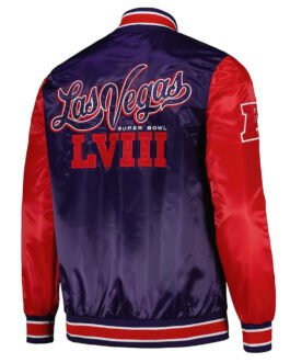 Super Bowl LVIII Purple and Red Varsity Satin Jacket