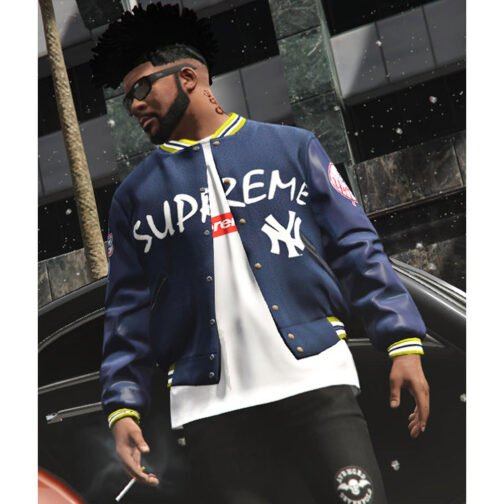 Supreme NY Yankees GTA 5 Navy Blue Varsity Jacket - Image 3