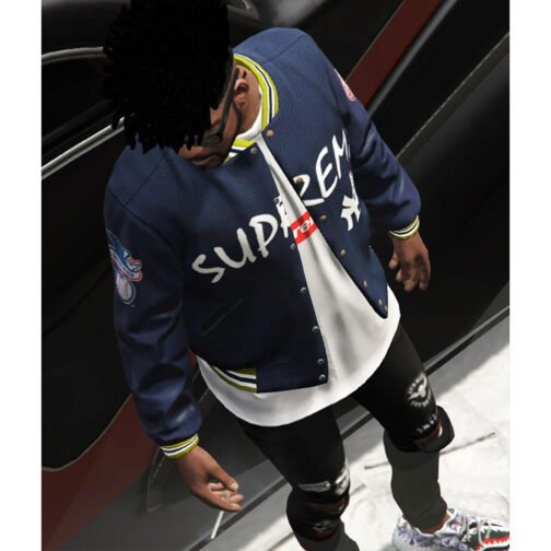 Supreme NY Yankees GTA 5 Navy Blue Varsity Jacket - Image 7