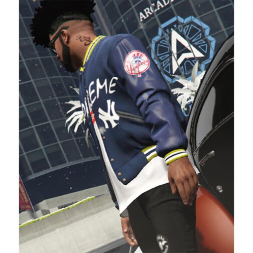 Supreme NY Yankees GTA 5 Navy Blue Varsity Jacket - Image 5